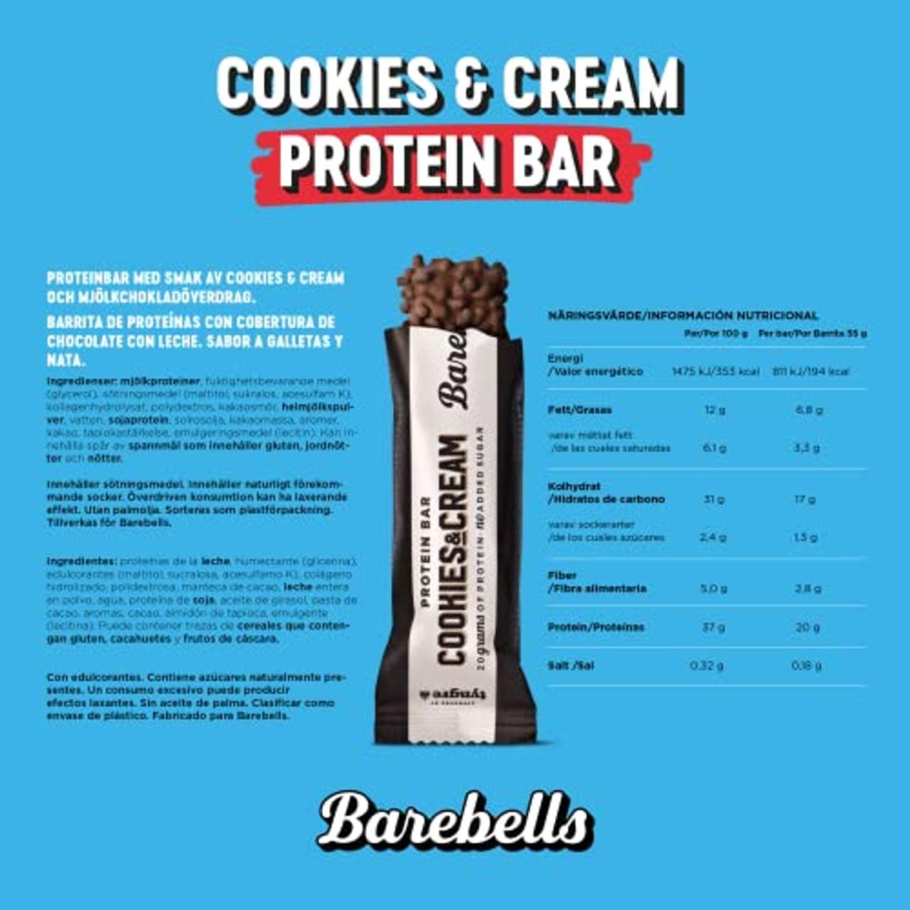 Barebells Proteinriegel Cookies & Cream 55g x 12 Proteinreich Kohlenhydratarm