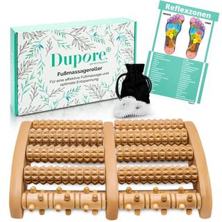 Dupore. Premium Fußmassageroller Holz+2x Gratis Fingermassageringe
