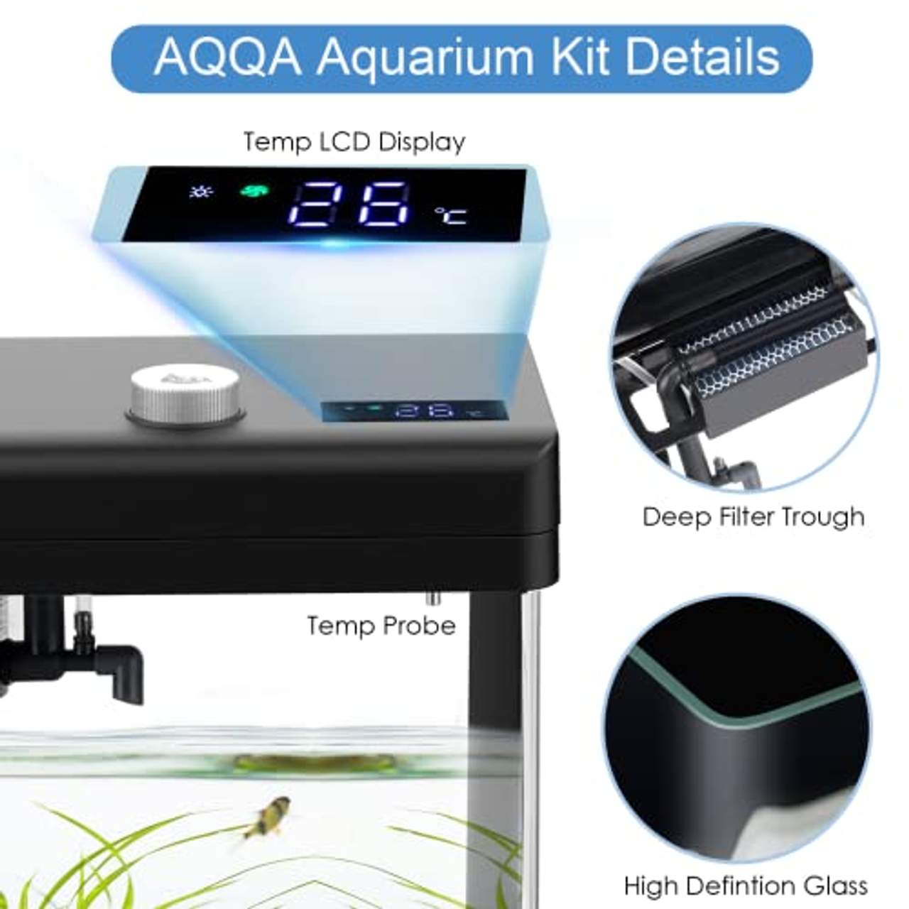 AQQA Aquarium Komplettset 9.5L Mini Aquarien Fischtank Set