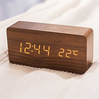 Queta LED Holz Wecker Digitalwecker Tisch Uhr Datum Temperatur Anzeige