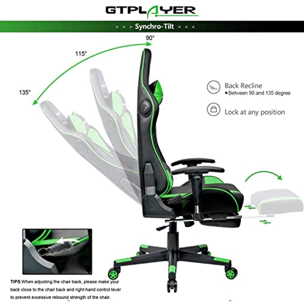 GTPLAYER Gaming Stuhl mit Fußstützen Bluetooth Lautsprecher Musik Stuhl Ergonomischer