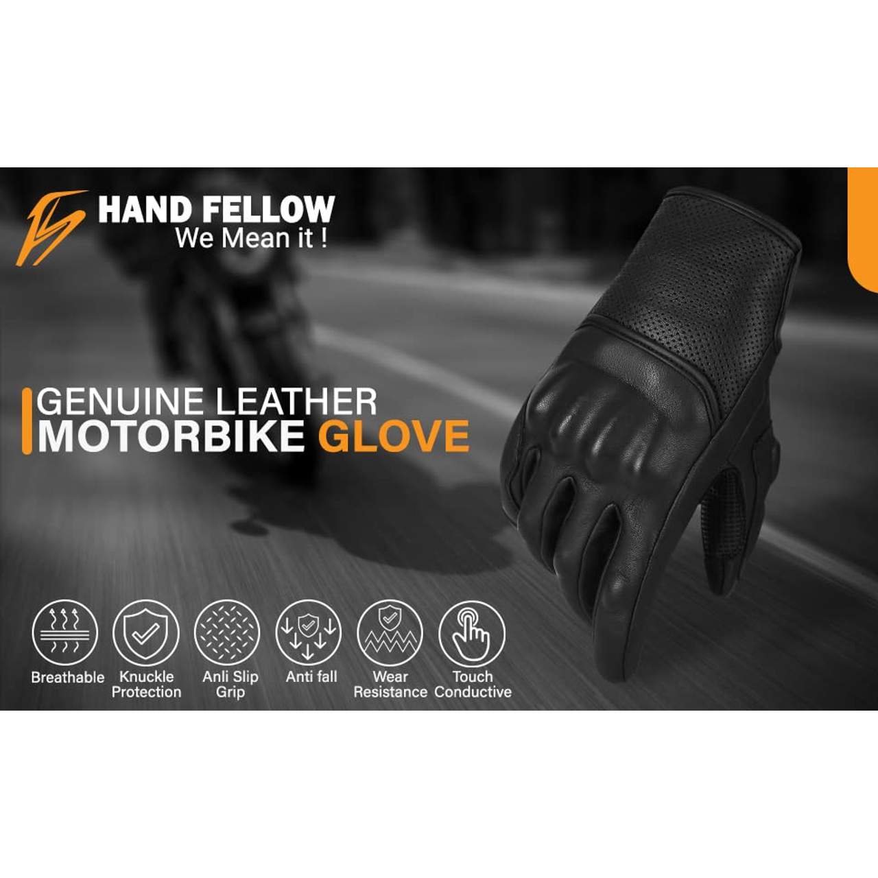 Hand Fellow Premium Leder Motorrad Motorradhandschuhe Touchscreen-Handschuhe