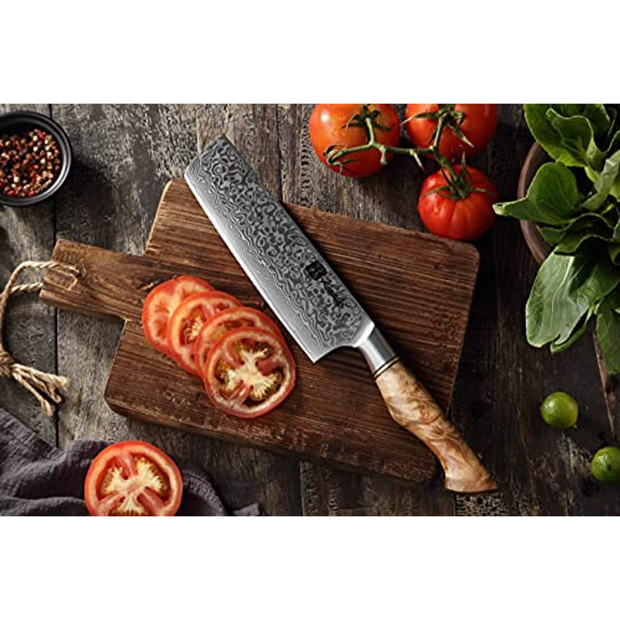 Kensaki Nakiri Messer aus Damaszener Stahl Küchenmesser Japanischer