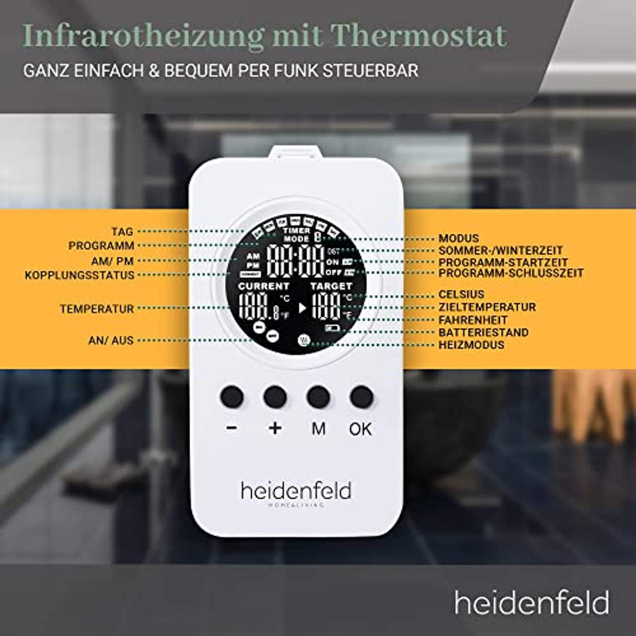 Heidenfeld Heizspiegel HF-HS100 Heidenfeld Thermostat-Fernbedienung