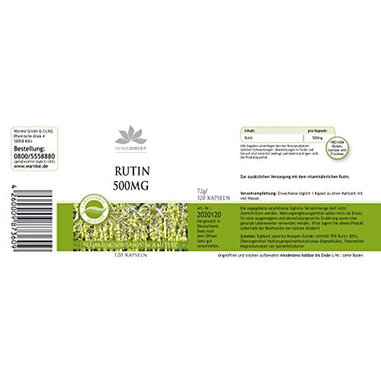 Herbadirekt Rutin 500 mg aus natürlichem Sophora japonica-Extrakt