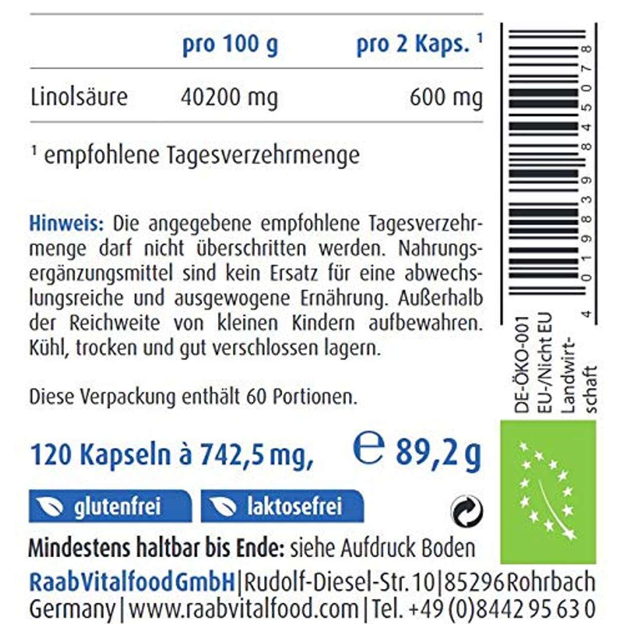 Raab Vitalfood Bio Schwarzkümmelöl-Kapseln 120 Stück