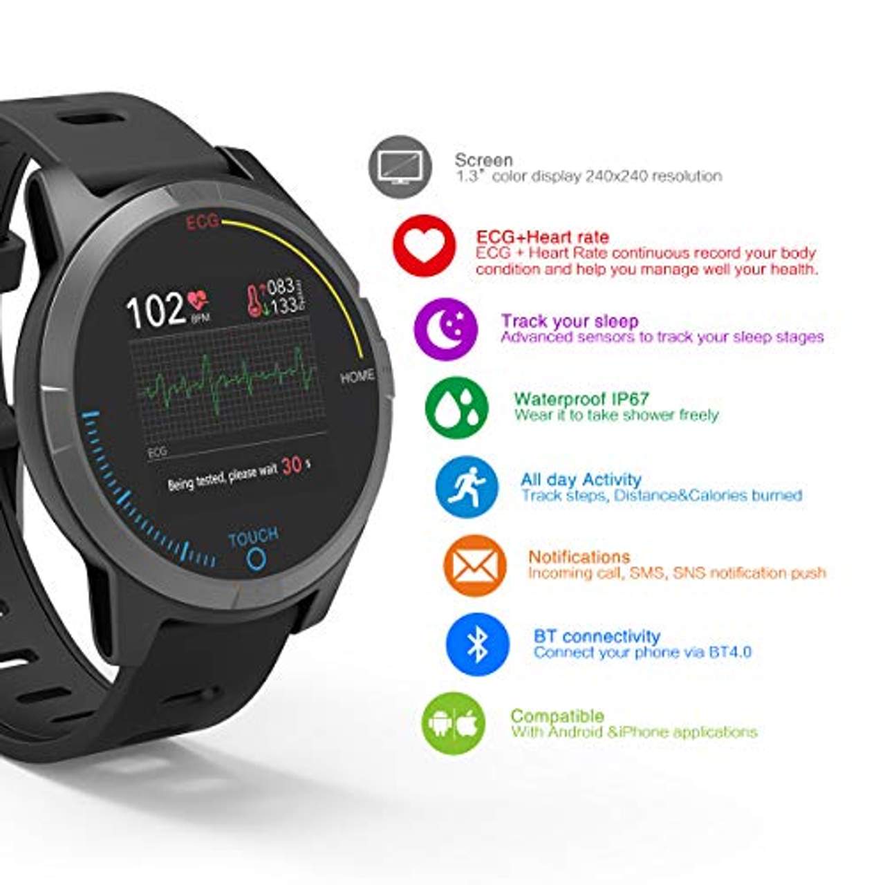 Prixton Smartwatch für Android und iOS mit Elektrokardiogramm