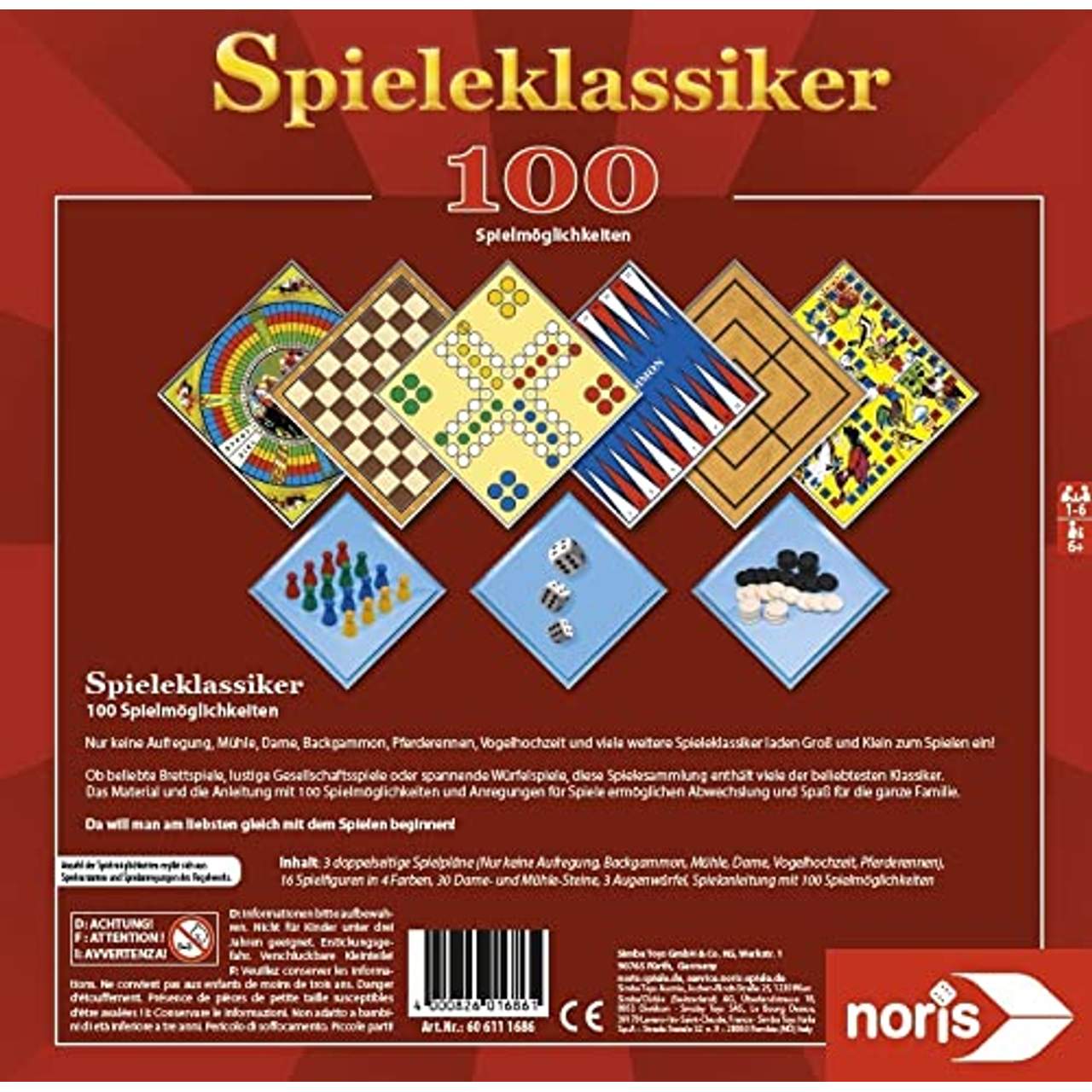 Noris 606111686 Spieleklassiker mit 100 Spielmöglichkeiten