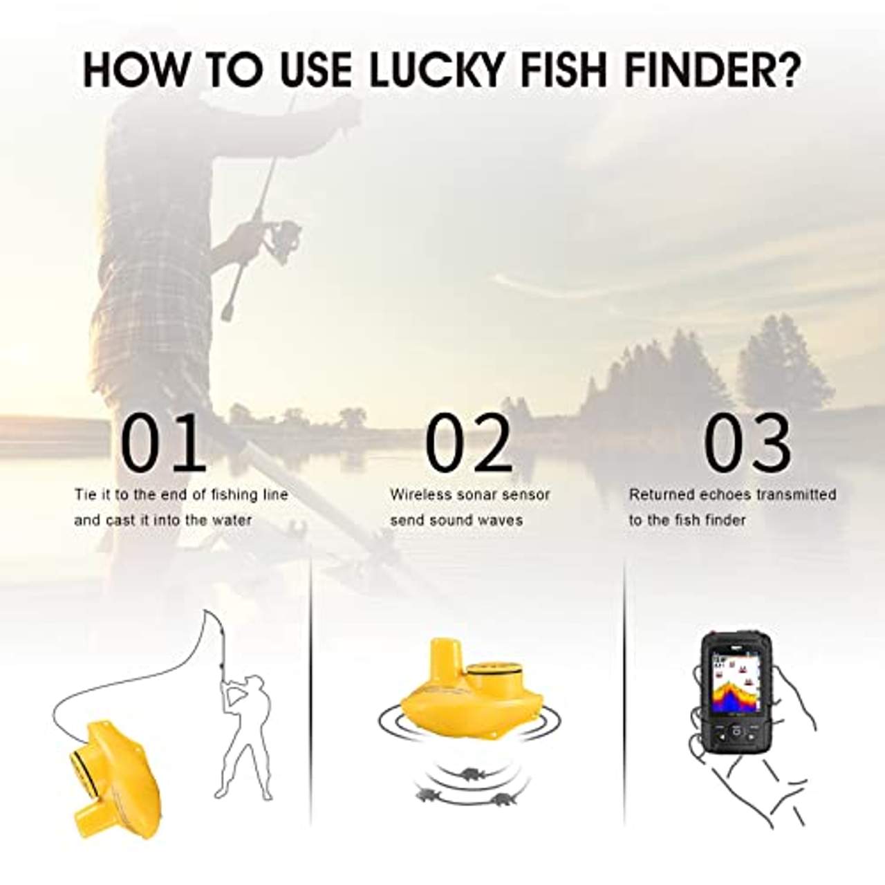 LUCKY Fishfinder Wireless Tragbarer Fisch-Finder 45 m/147feet