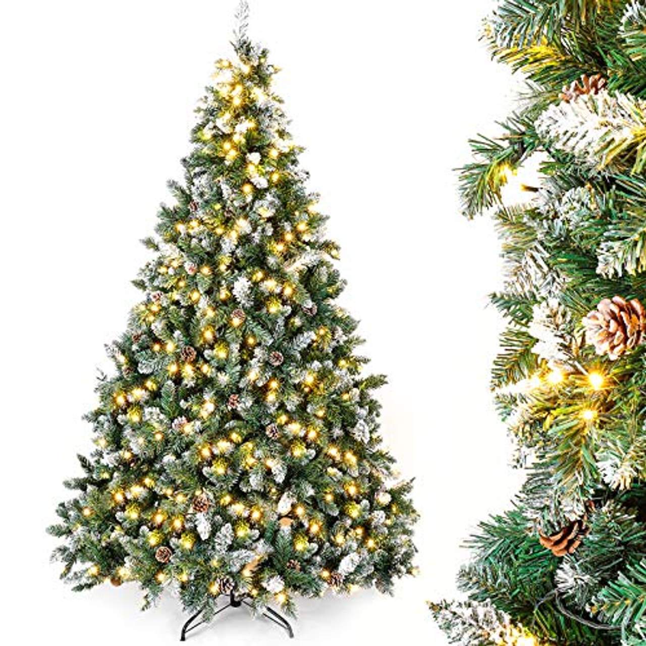 Yorbay künstlicher Weihnachtsbaum mit LED-Beleuchtung weiß Schnee 