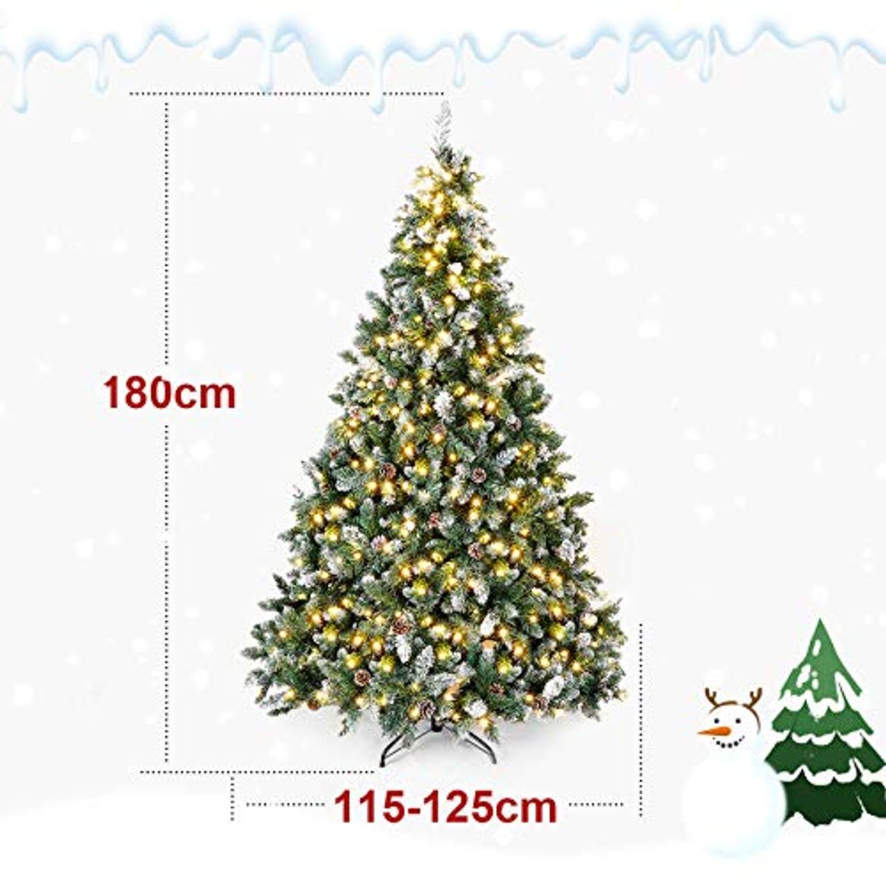 Yorbay künstlicher Weihnachtsbaum mit LED-Beleuchtung weiß Schnee 