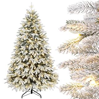 Yorbay Künstlicher Weihnachtsbaum mit Beleuchtung Weiß Schneeflocken LED