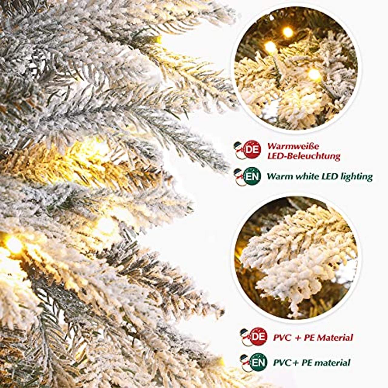 Yorbay Künstlicher Weihnachtsbaum mit Beleuchtung Weiß Schneeflocken LED 