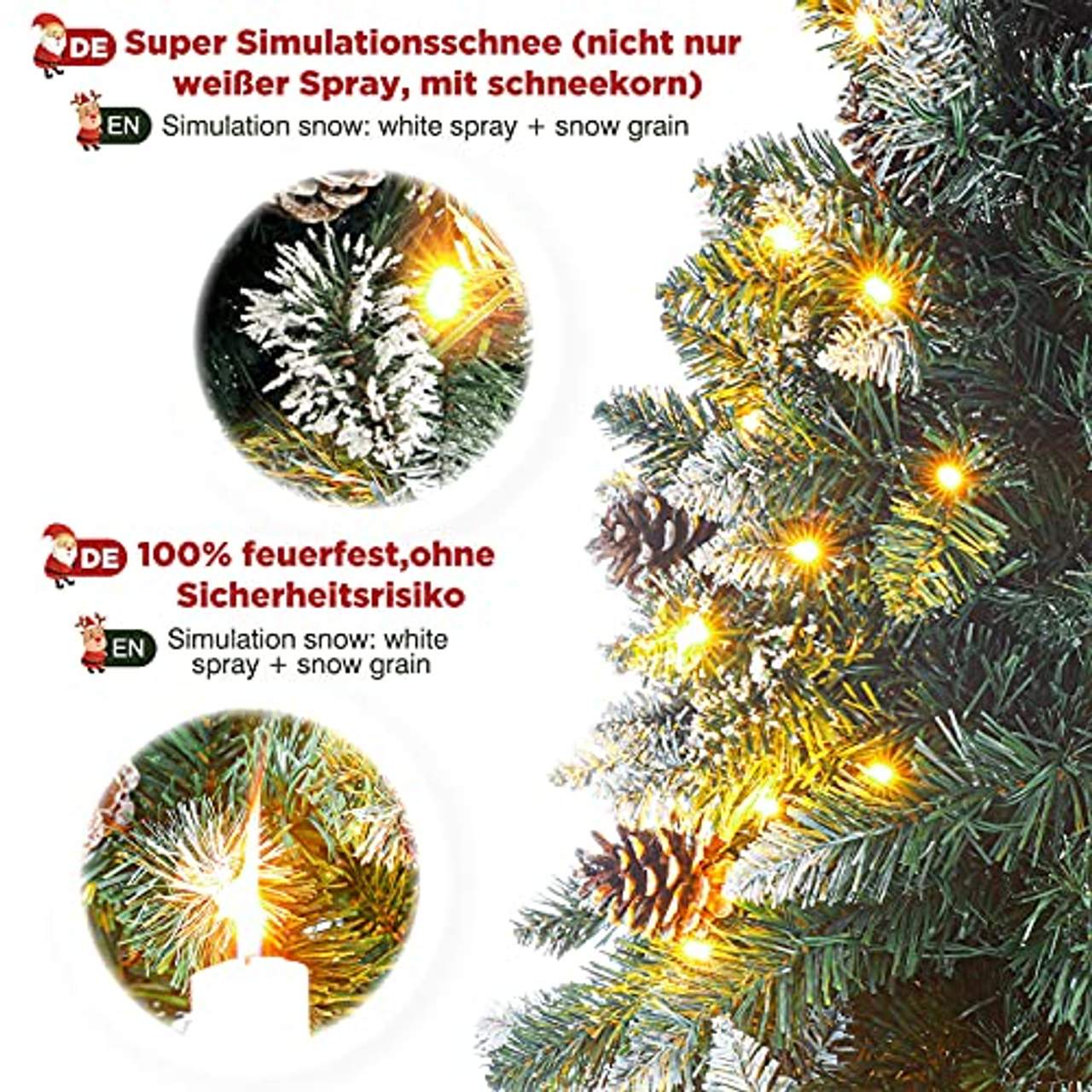 Yorbay künstlicher Weihnachtsbaum mit LED-Beleuchtung und weißem Schnee