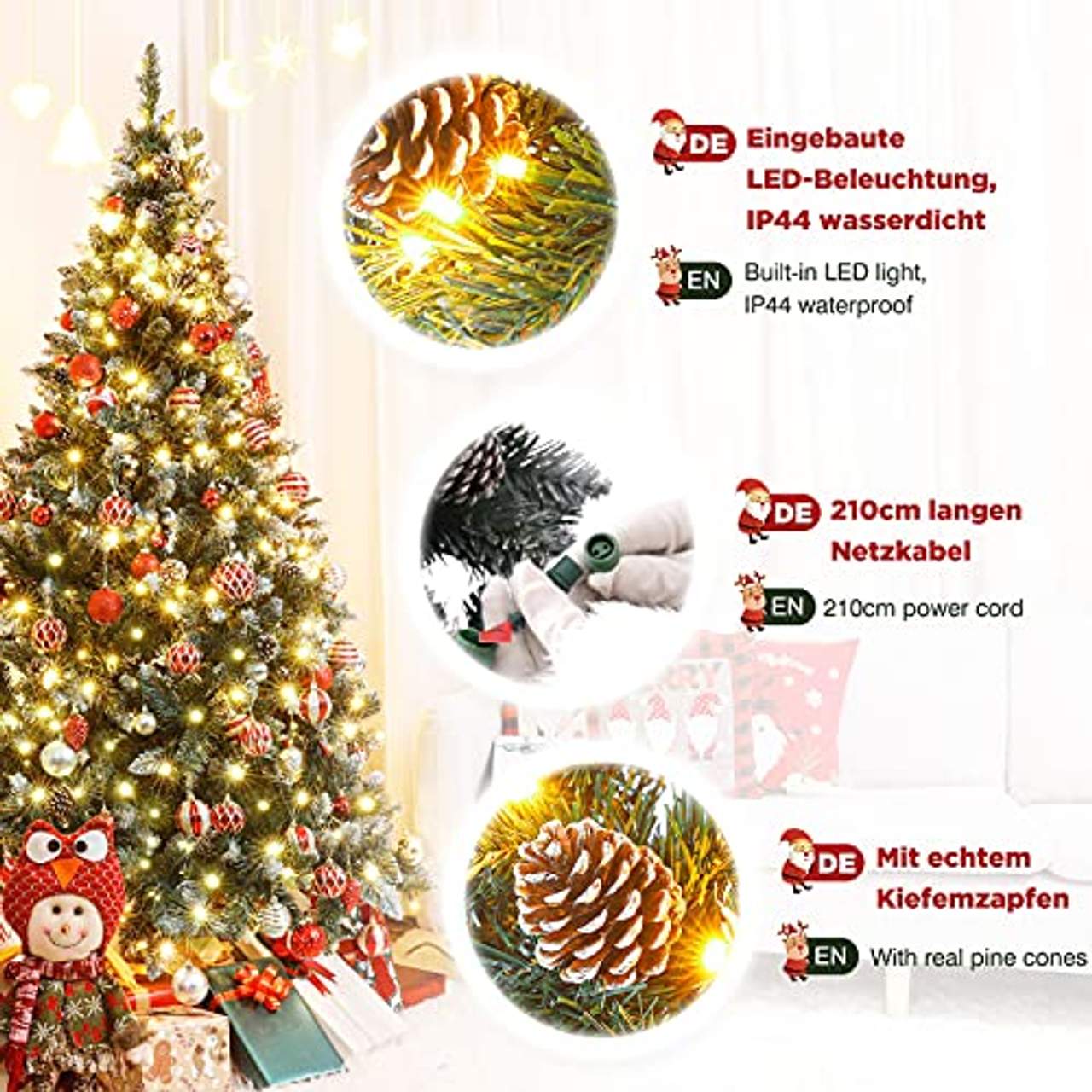 Yorbay künstlicher Weihnachtsbaum mit LED-Beleuchtung und weißem Schnee