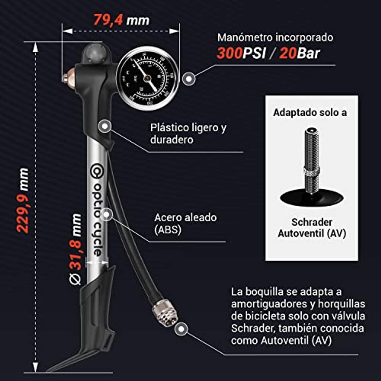 Optio Cycle Hochdruck-Dämpferpumpe mit Manometer Hochdruckpumpe max 300 PSI