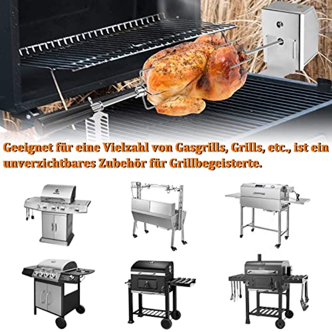 HENGMEI Edelstahl Grillspieß Set 107cm BBQ Fleischklammer