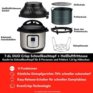 Instant Pot Duo Crisp Heißluftfritteuse 11-in-1 Elektro-Multikocher 7,6 L