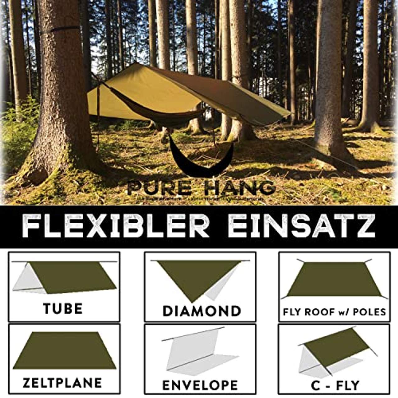 PURE HANG Premium Zeltplane Tarp 3x3