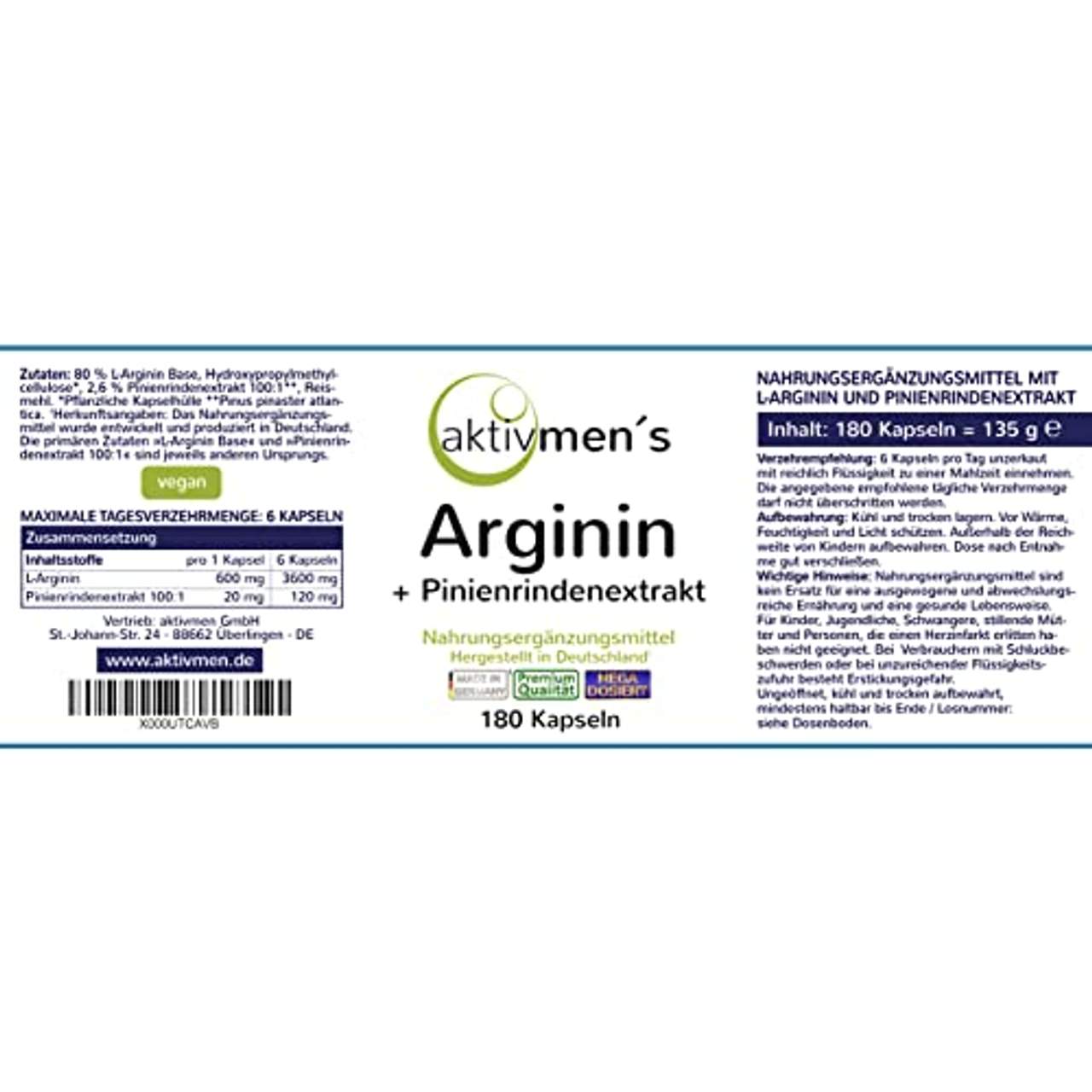 aktivmen´s Arginin plus Pinienrindenextrakt hochdosiert