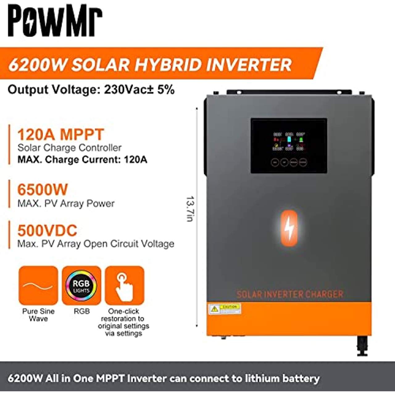 PowMr Solar Hybrid Wechselrichter 6200W 48V DC bis 220V/230V AC