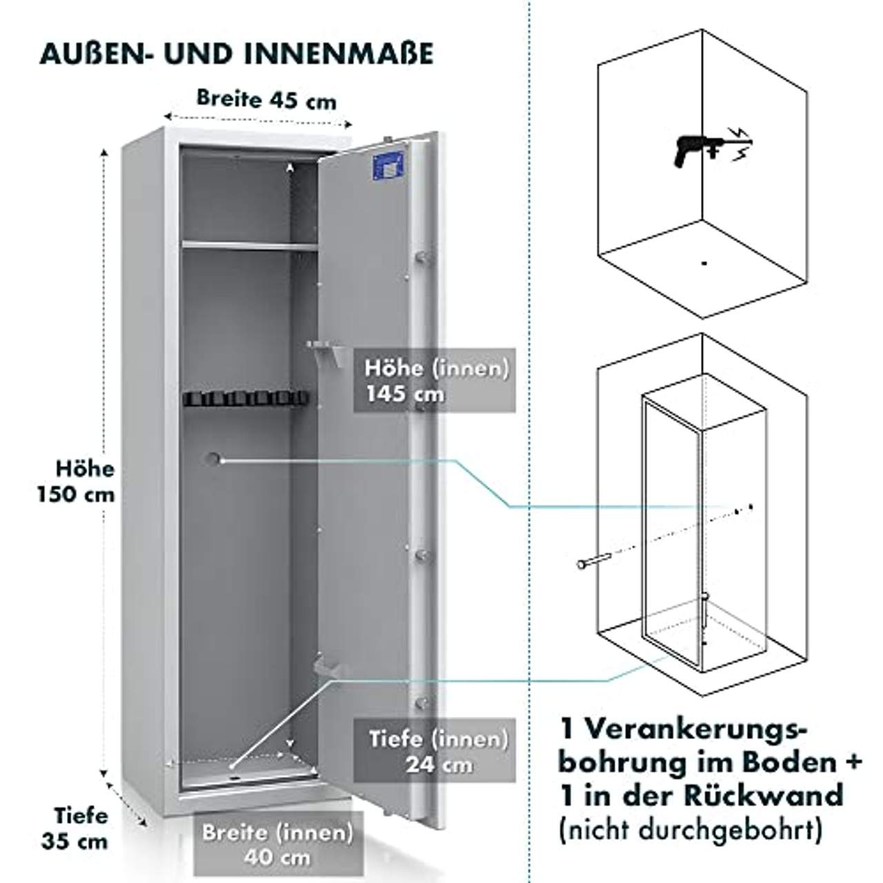 SafeHero Waffenschrank Klasse 0/N EN 1143-1 Secureo Hawk 7 XL