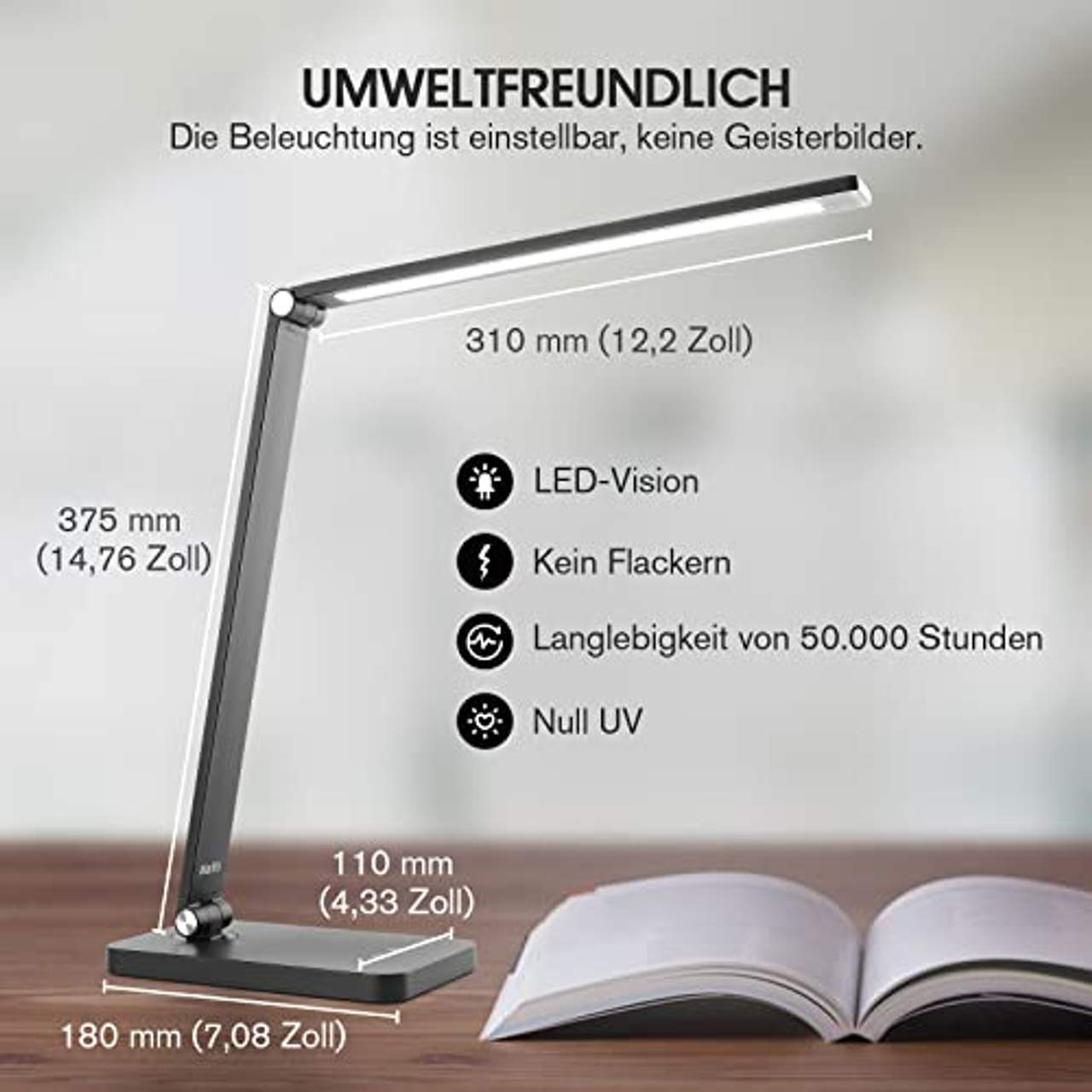 Mafiti Schreibtischlampe LED Dimmbar Tischlampe 5 Farb und 3 Helligkeitsstufen