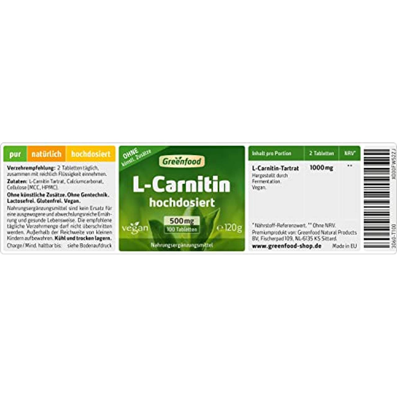 Greenfood L-Carnitin 500 mg
