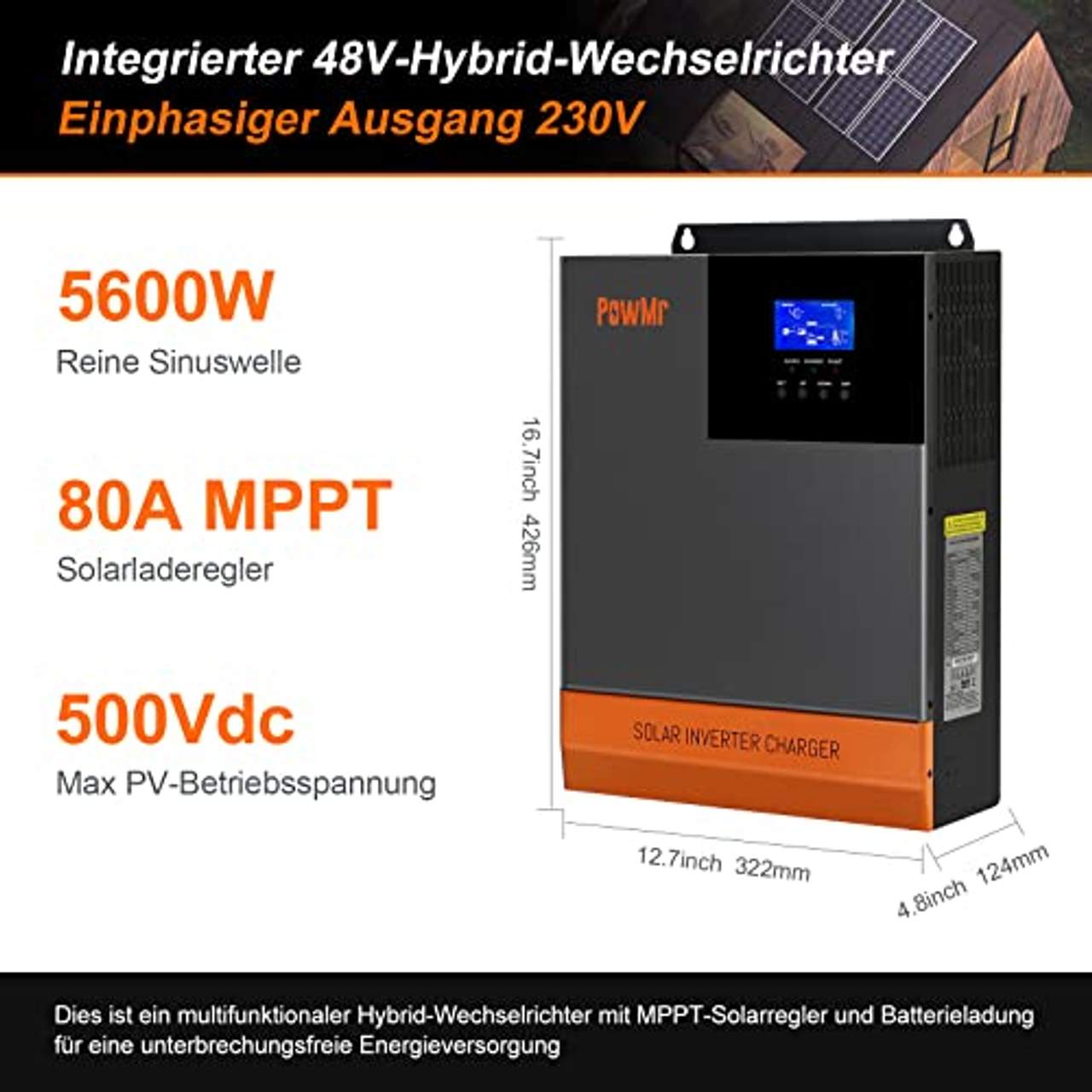 5600W Hybrid Wechselrichter 80A Mppt Solarladeregler 48V DC zu 230V