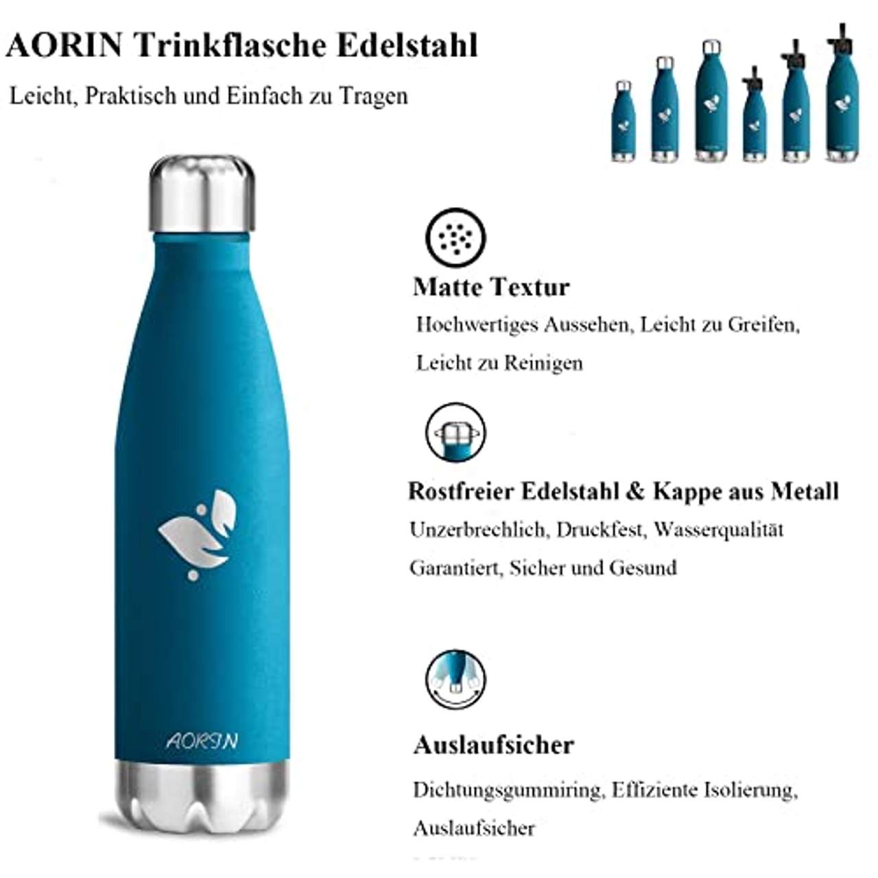 Aorin Vakuum-Isolierte Trinkflasche Edelstahl