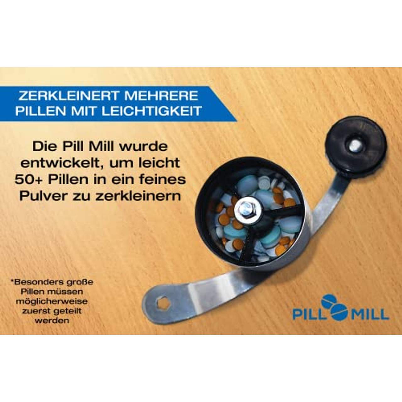 Pill Mill Tablettenmörser Zerkleinert mehrere Tabletten zu einem feinen Pulver