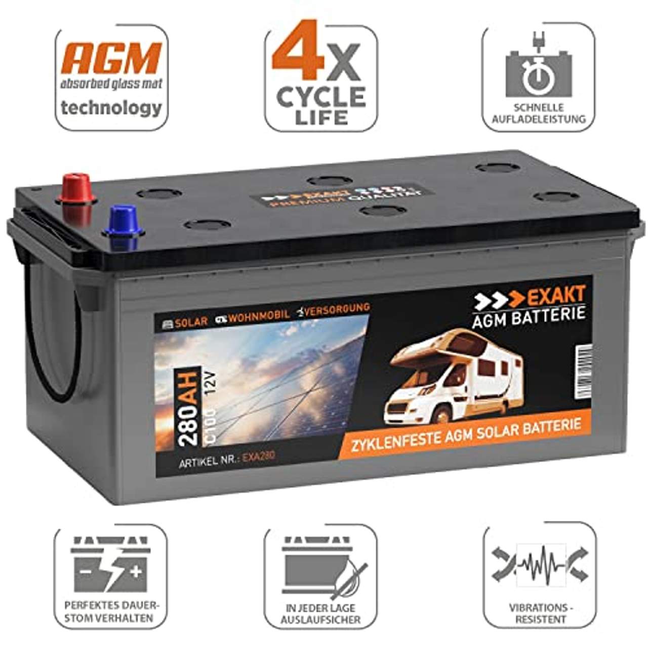 Exakt AGM Batterie 280Ah 12V C100 statt 230Ah 240Ah 220Ah Solarbatterie