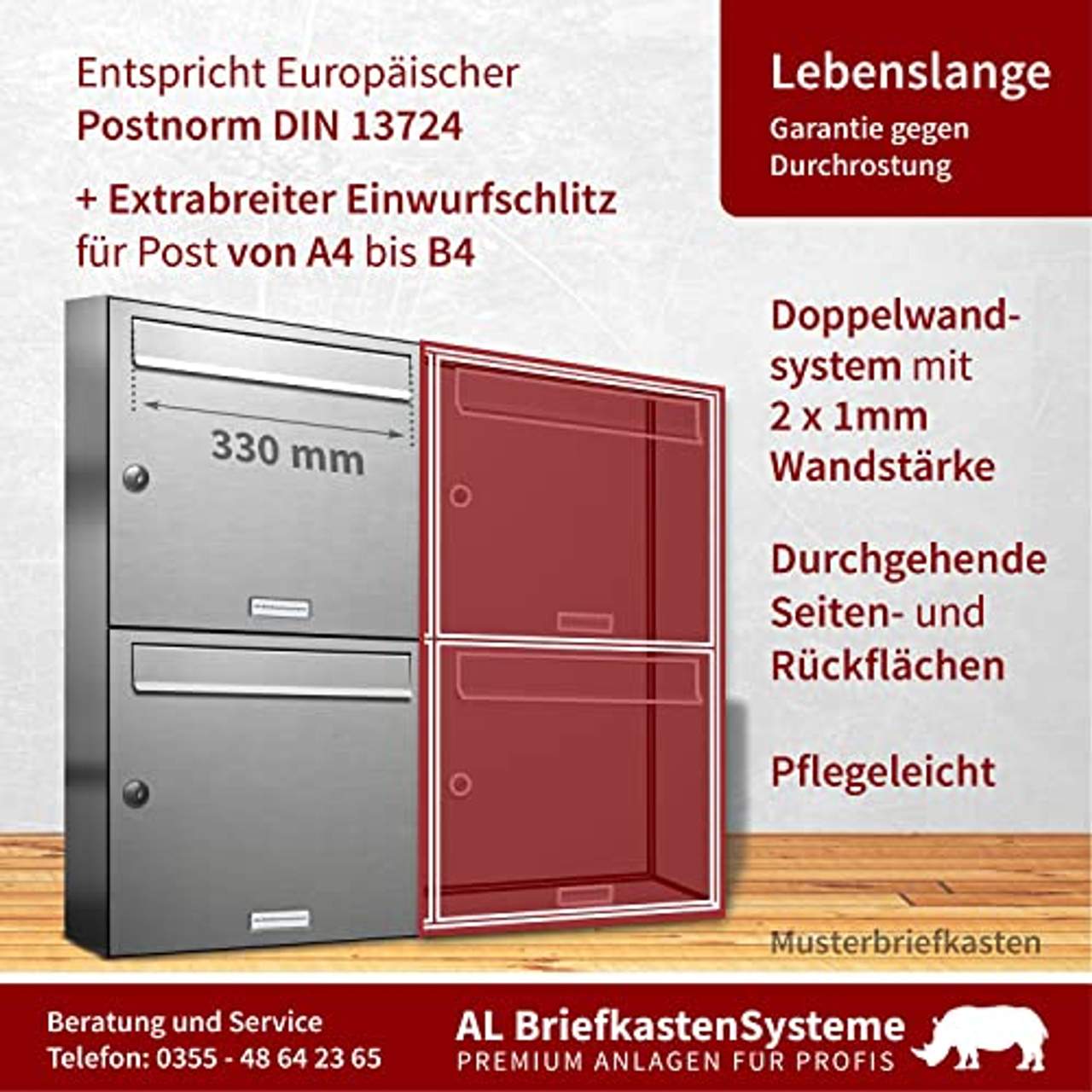 AL Briefkastensysteme 2er Briefkastenanlage Edelstahl