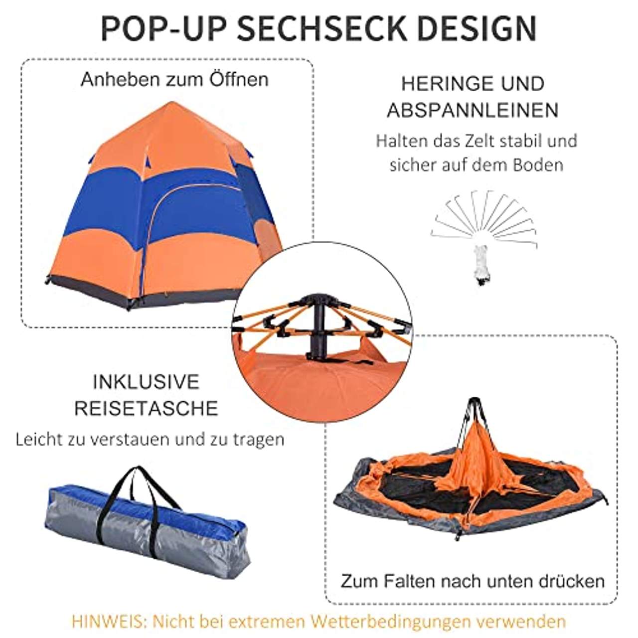 Outsunny Quick-Up-Zelt Doppelwandzelt Outdoor Familienzelt Pop-Up