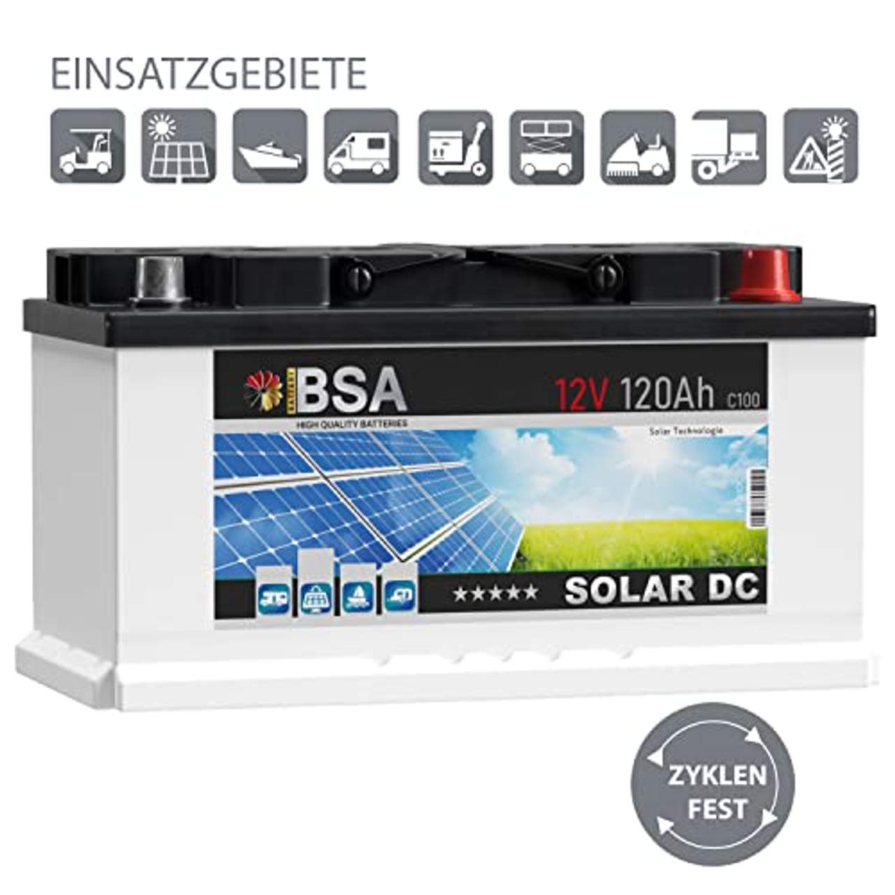 BSA Solar DC 12V 120Ah Batterie Solarbatterie Versorgungsbatterie Boot
