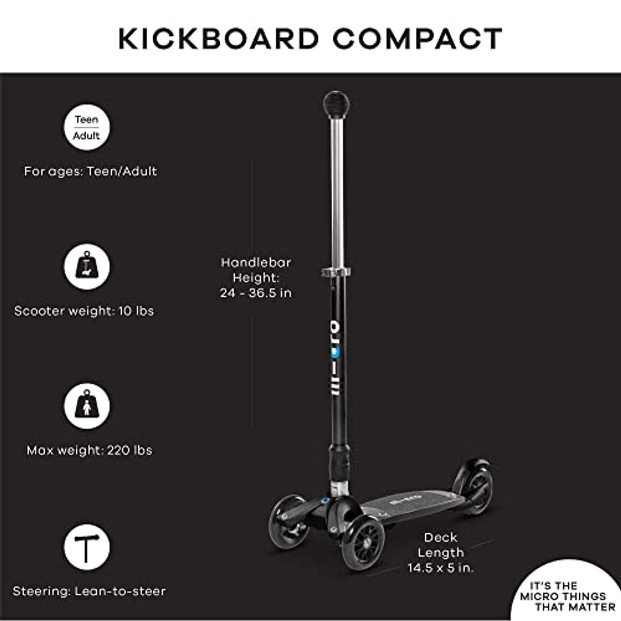 Micro Kickboard Compact Black 3-Wheel