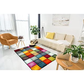 Paco Home Kurzflor Wohnzimmer Teppich Bunt Karo Design Vierecke