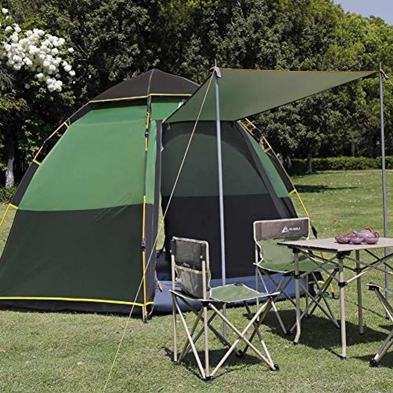 HEWOLF Kuppelzelt 3-4 Personen Campingzelt Wasserdicht Pop Up Zelt UV-Schutz