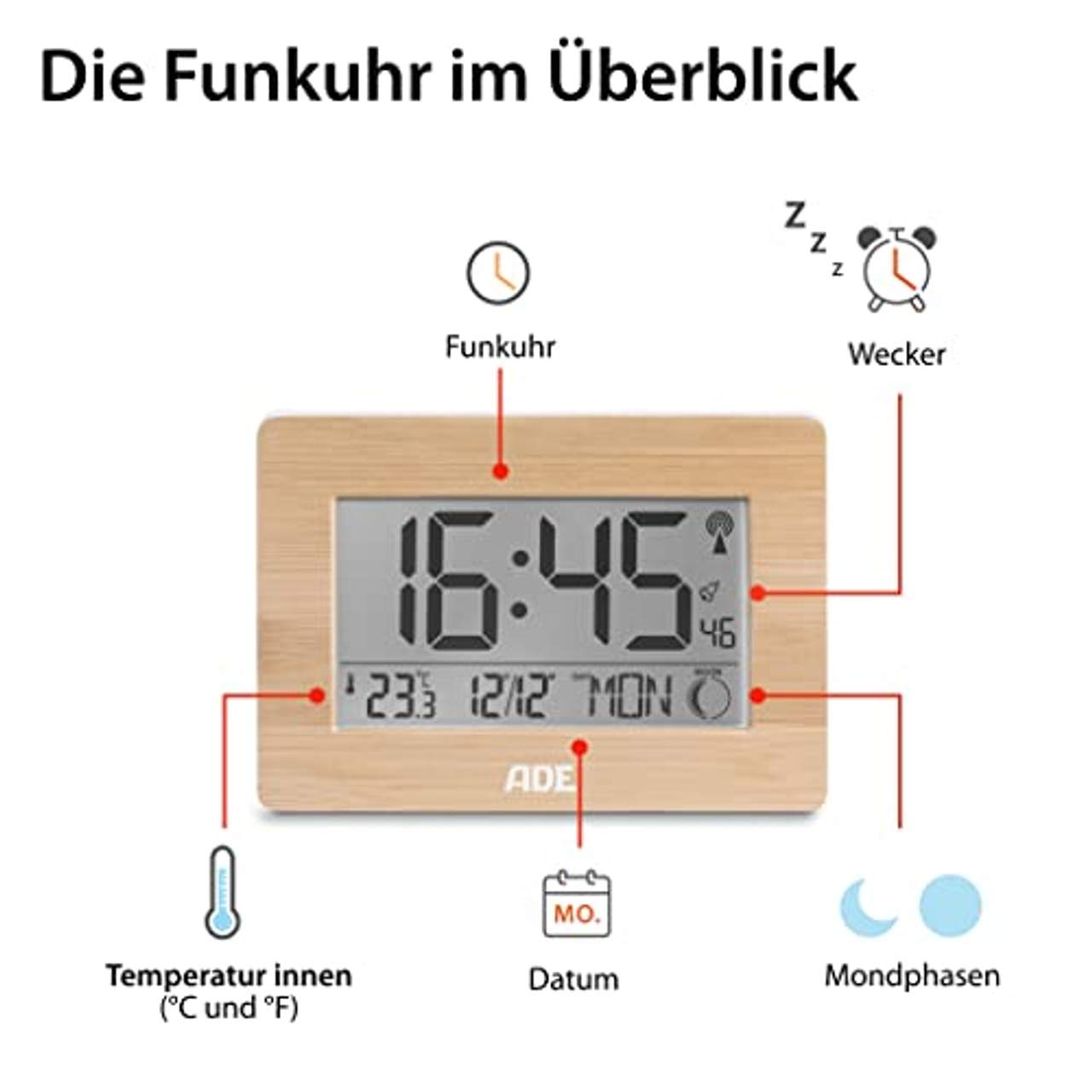 ADE Funkuhr CK 1702 Digitale Uhr
