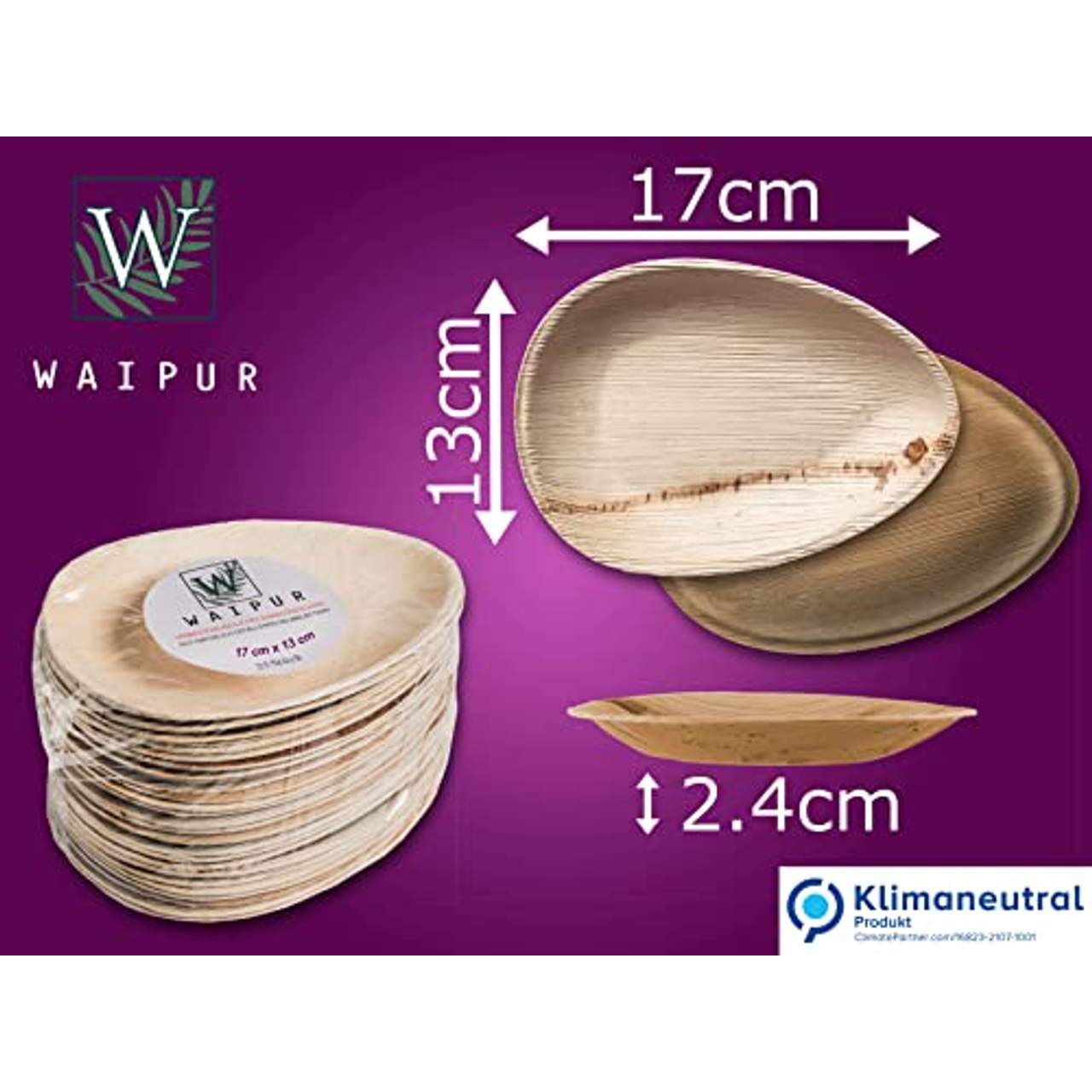 Waipur Bio Palmblattteller 25 Teller Tropfen 18 cm