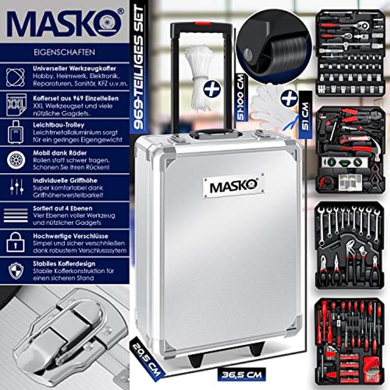 Masko 969 tlg Werkzeugkoffer Werkzeugkasten Werkzeugkiste Werkzeug