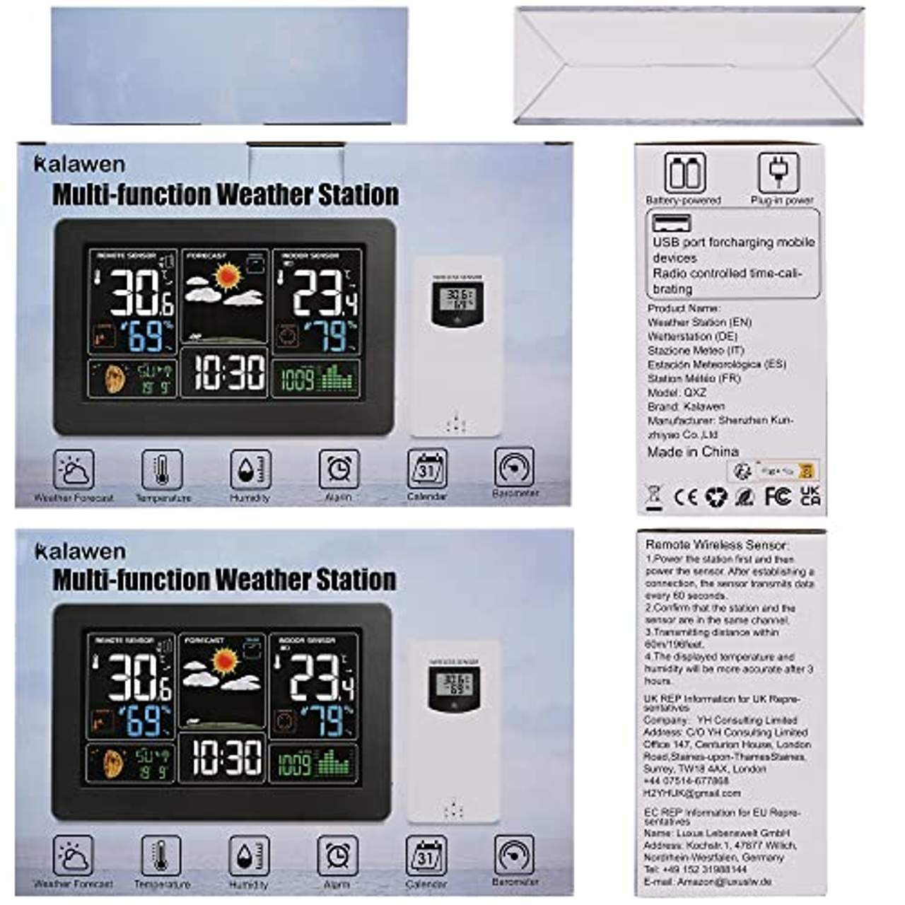 Kalawen Wetterstation mit Außensensor Innen und Außen 9-IN-1 Wireless Digital Wecker