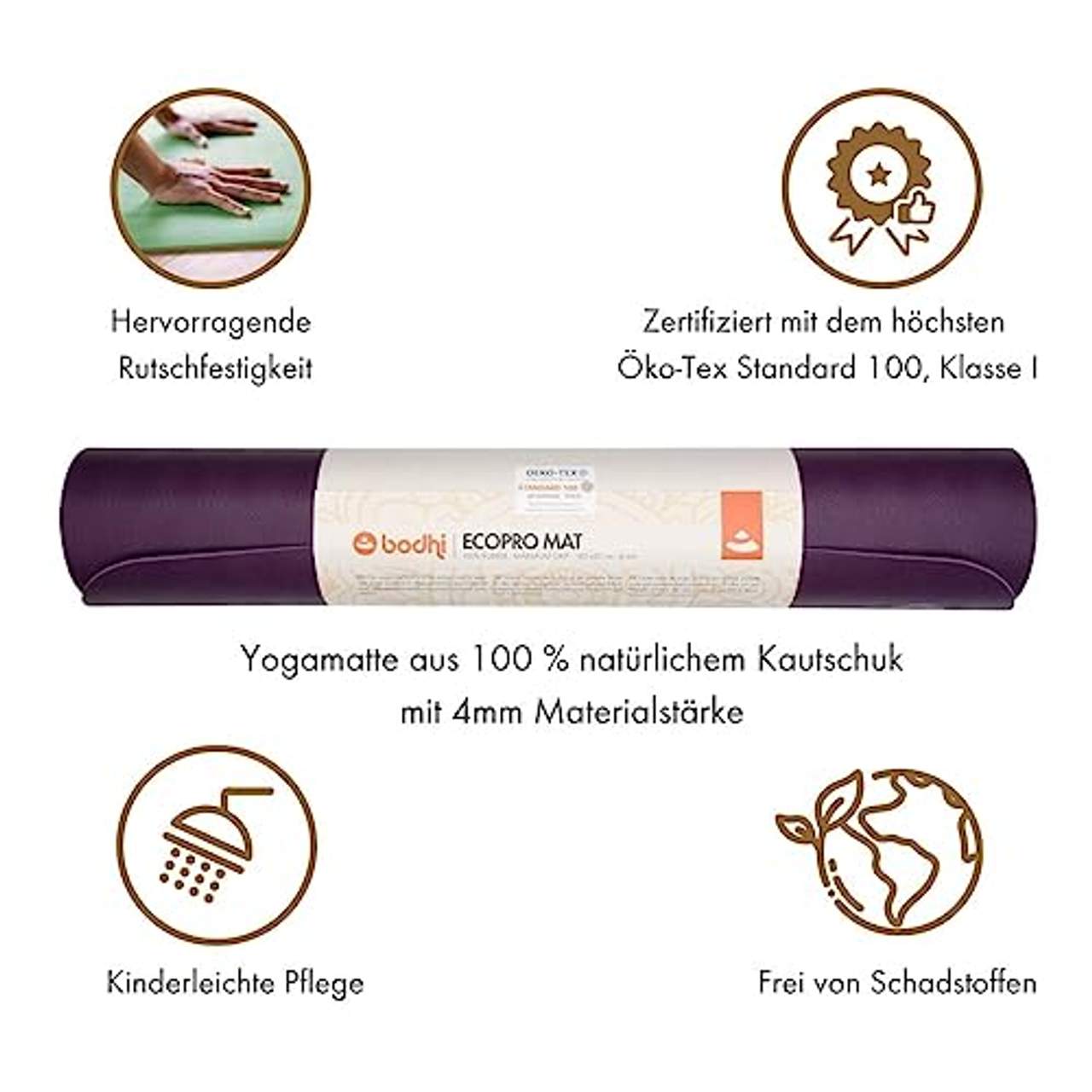 Bodhi extrem rutschfeste Yogamatte Ecopro aus 100% Natur-Kautschuk