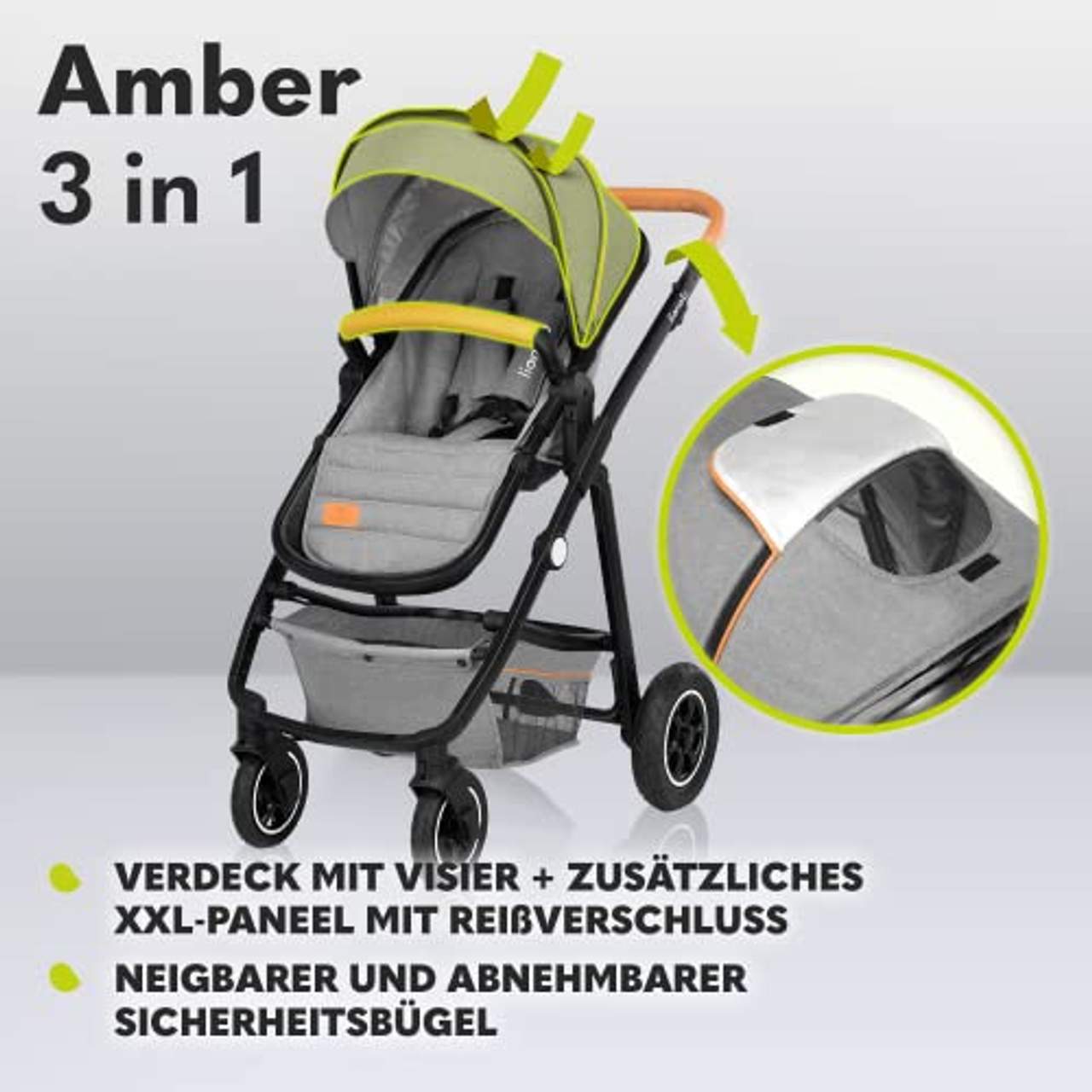Lionelo Amber Kinderwagen 3 in 1 Kombikinderwagen Set sportlicher Sitz