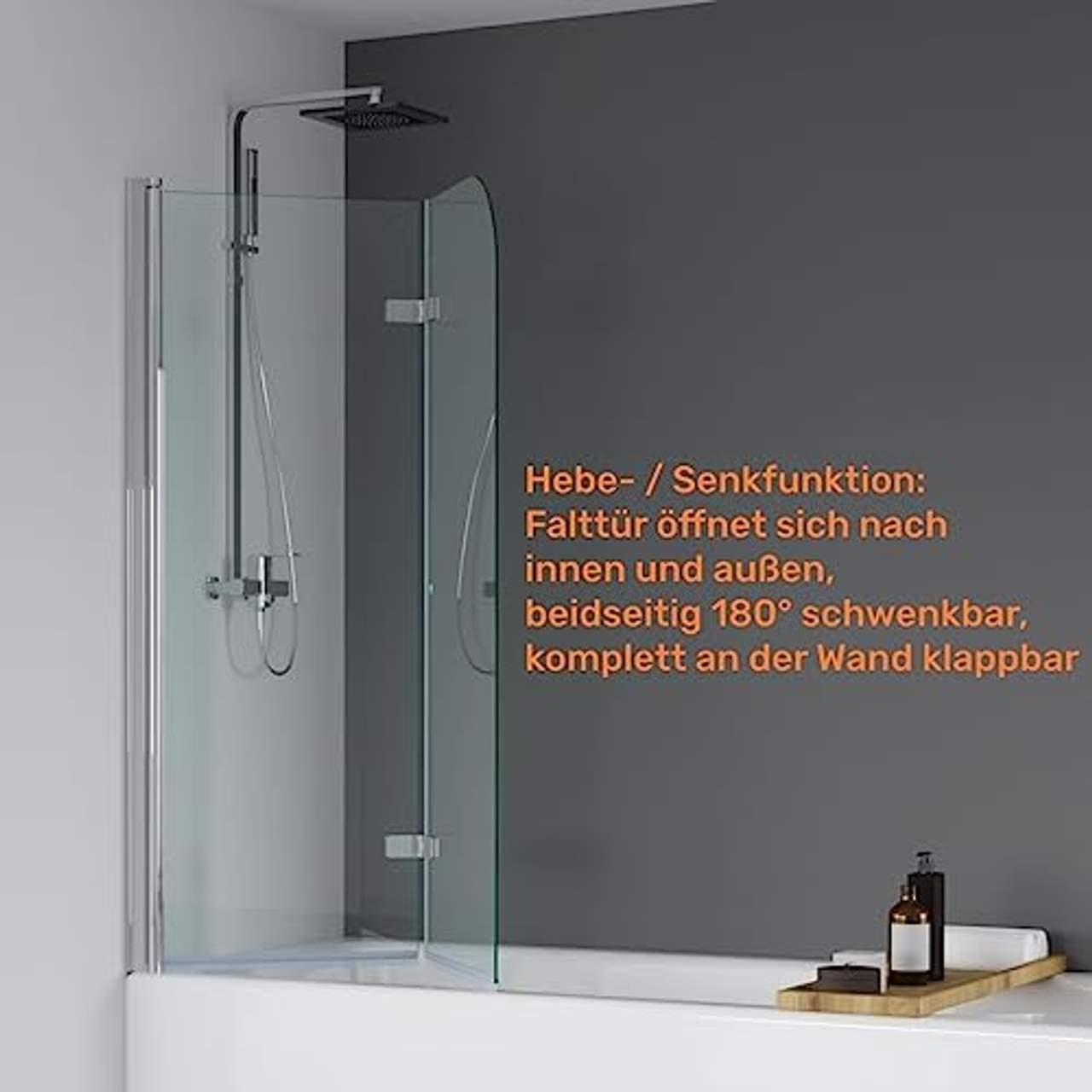 IMPTS 100x140cm Duschwand für Badewanne 2 TLG