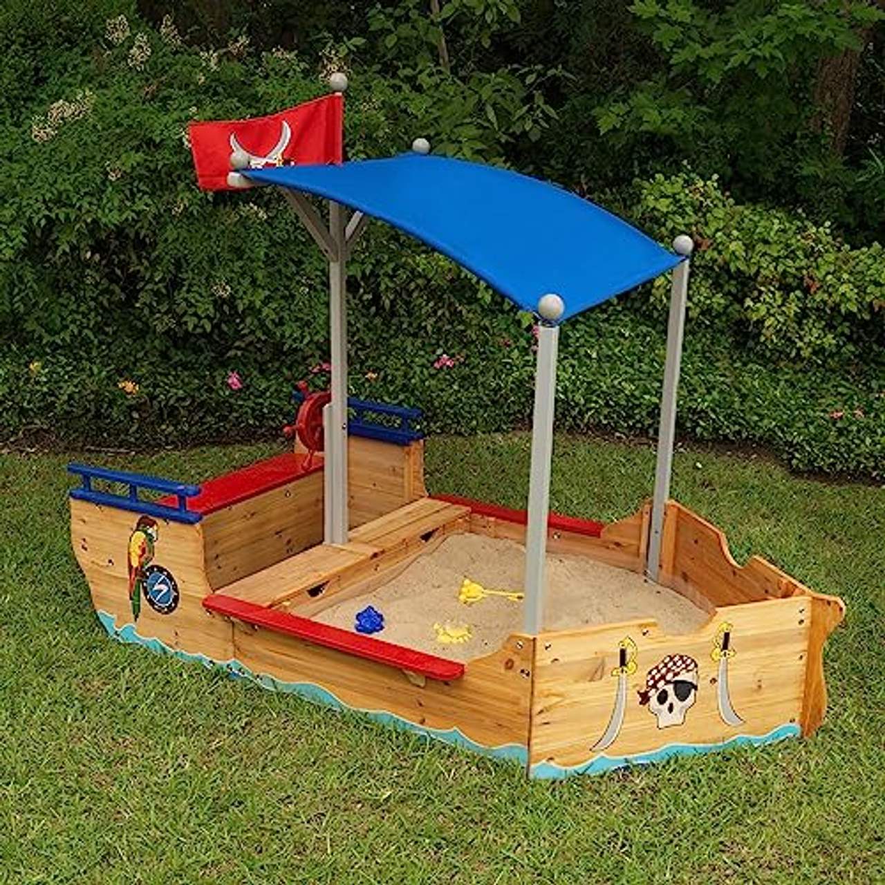 KidKraft 128 Piratenschiff Sandkasten aus Holz Gartenmöbel