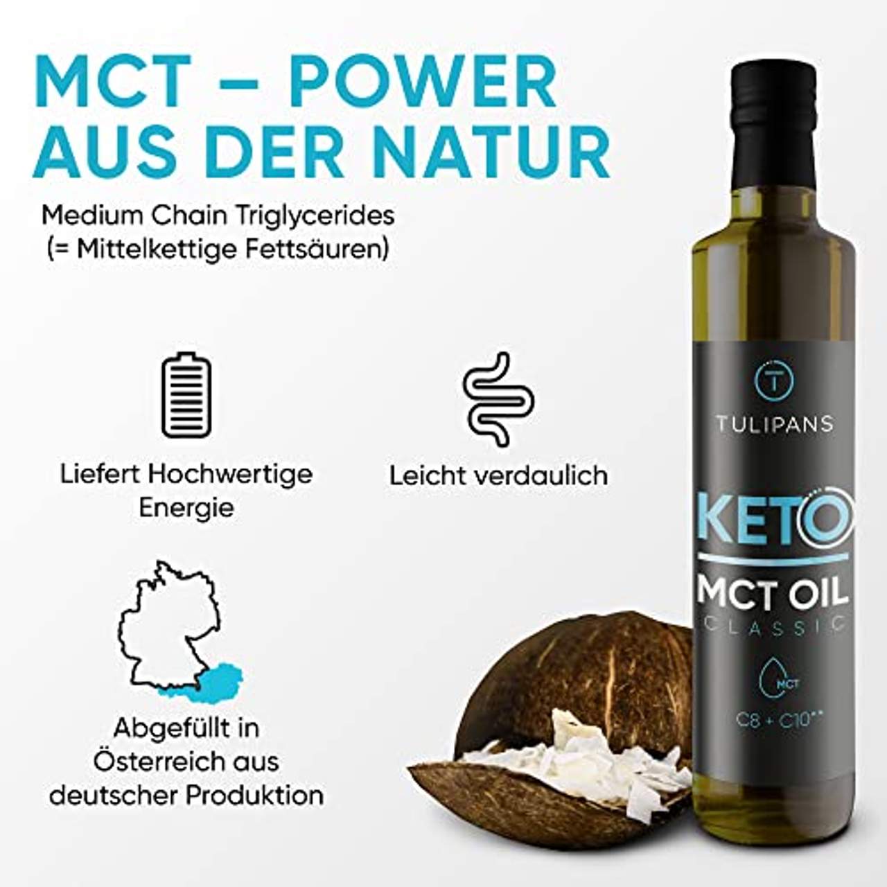 Tulipans Classic MCT Öl Keto MCT Öl aus 60% C8 & 40% C10