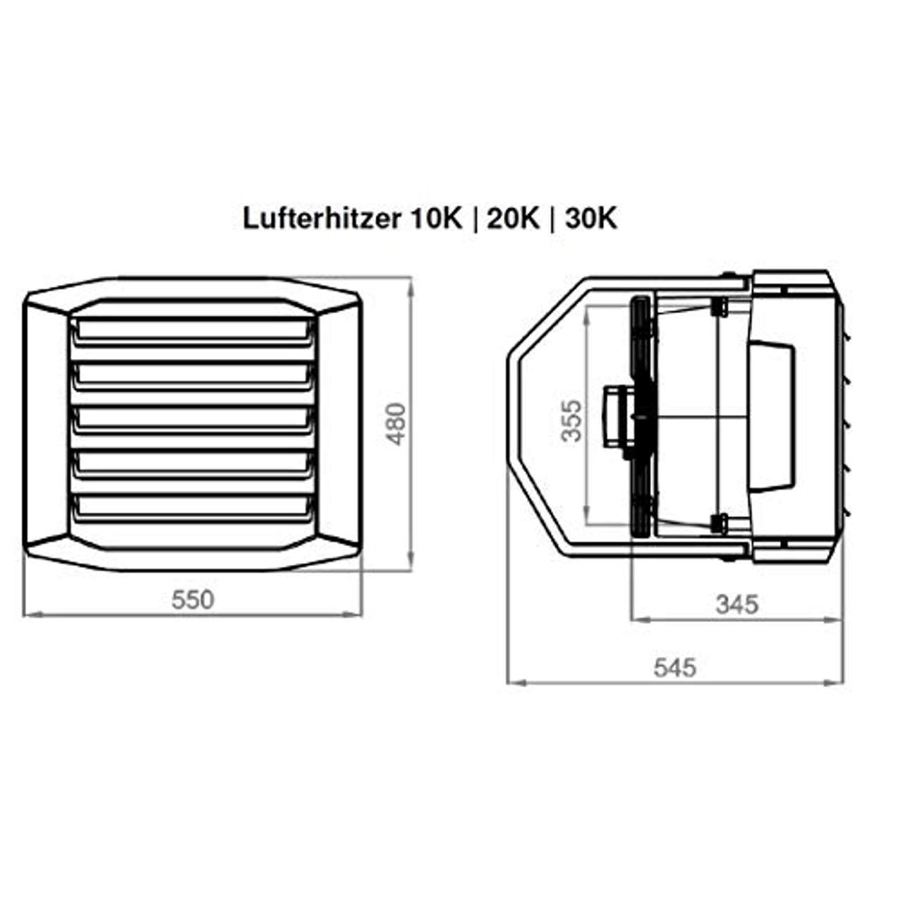 Luftheizer 50 kW Montagekonsolle inkl. Steuerung Thermostat 