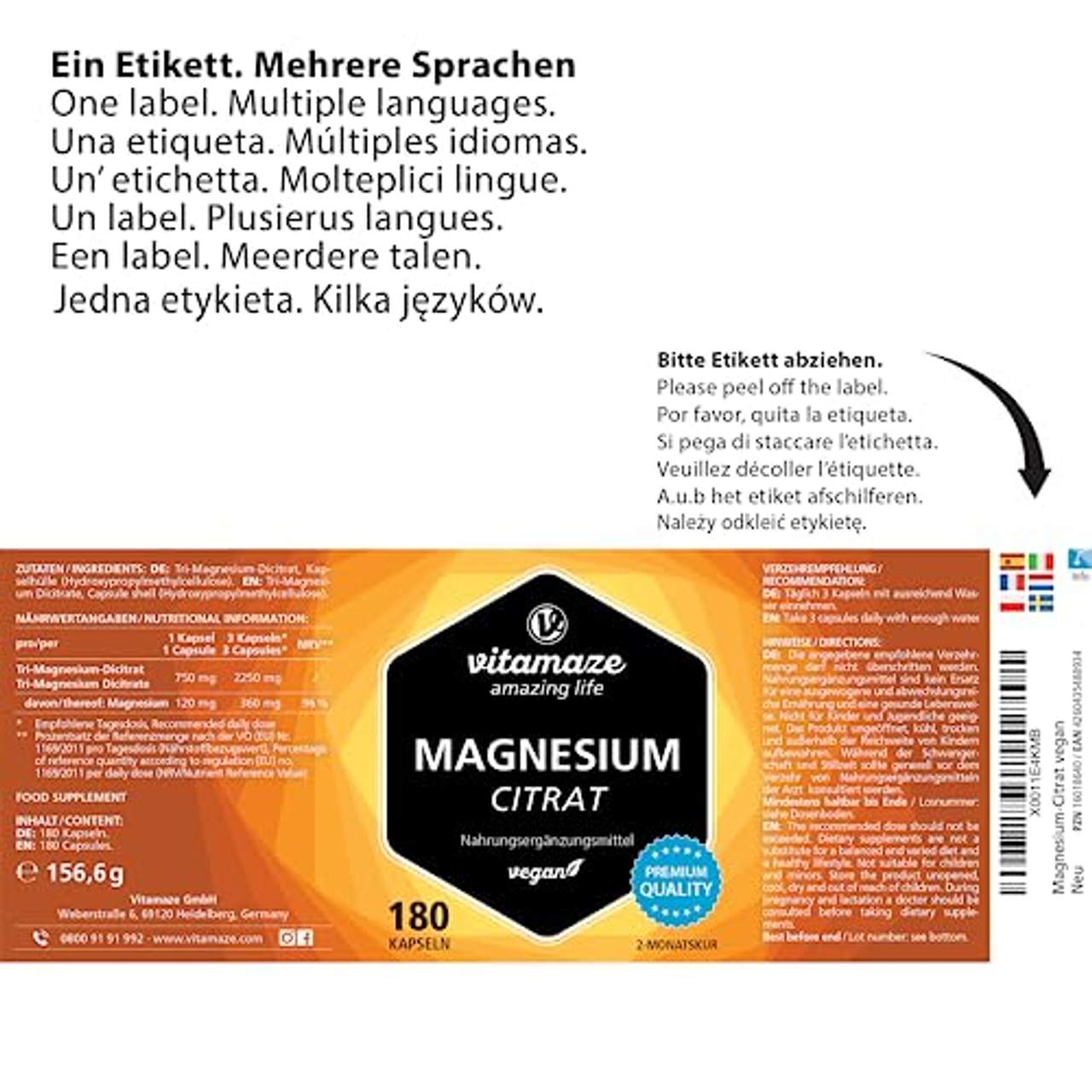 Magnesium-Citrat Kapseln hochdosiert & vegan