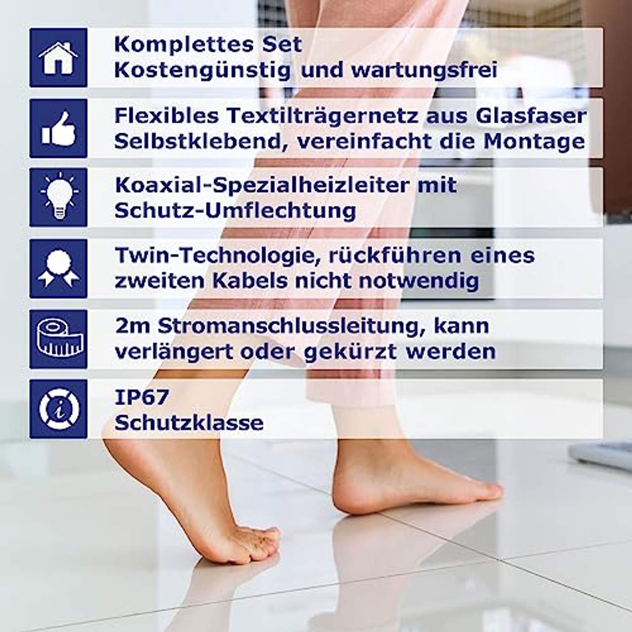 VILSTEIN© Elektrische Fußbodenheizung Elektro Fußboden-Heizmatte 150W